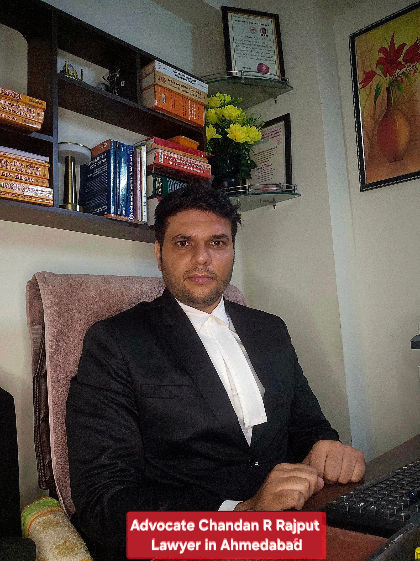 Advocate Chandan R Rajput at his office in Rakhial, Ahmedabad